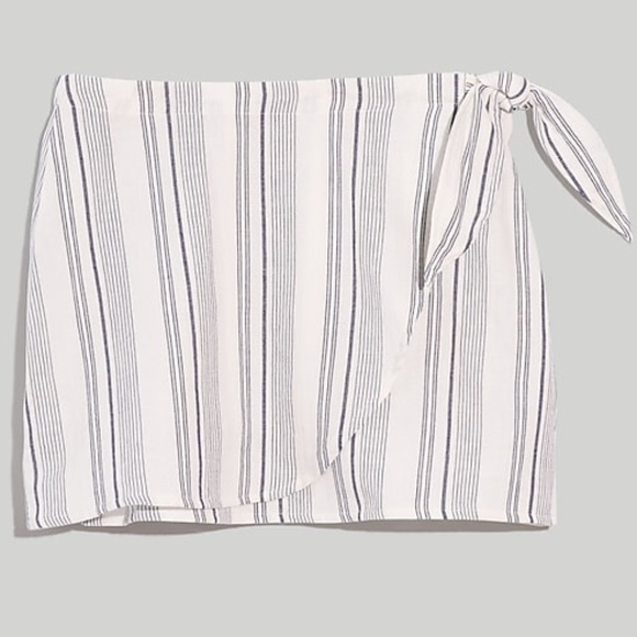 NWT Madewell sz Large Cover up Wrap skirt white blue stripes 100% cotton Summer - Picture 3 of 14